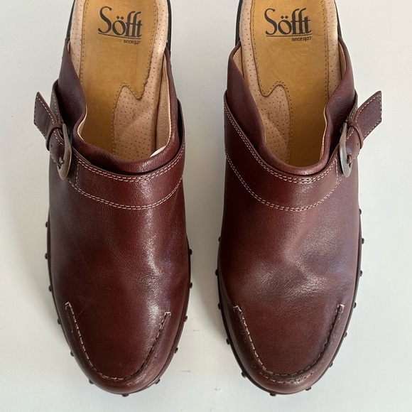 Sofft Brown Leather Boho Comfort Mule Clogs with 2”heel and Cross Buckle Sz 9M - Picture 4 of 12